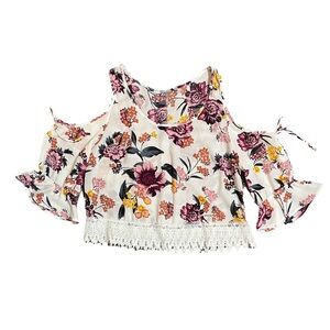 Charlotte Russe Floral Print Top with Lace Detail
